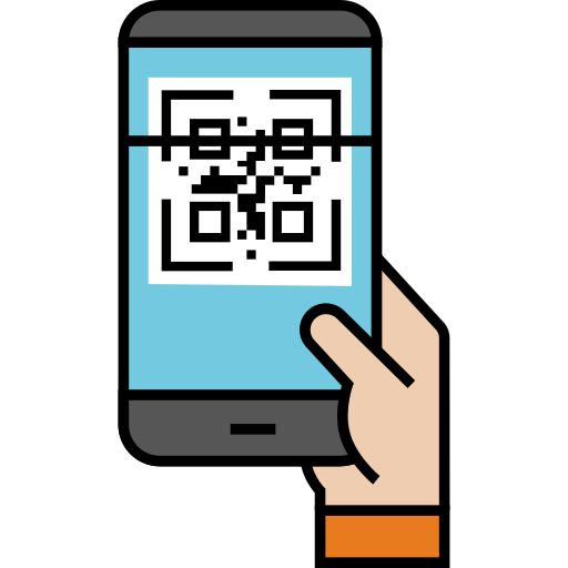 Celular escaneando QR code para acessar a página